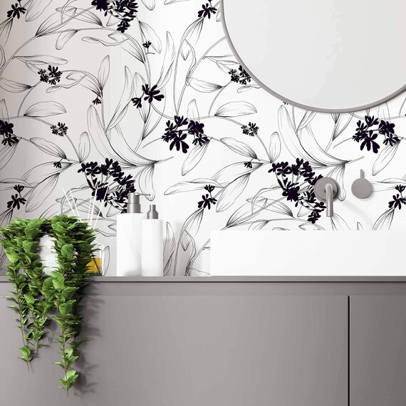 Black and White Flower Peel and Stick Removable Wallpaper 5018 | Etsy