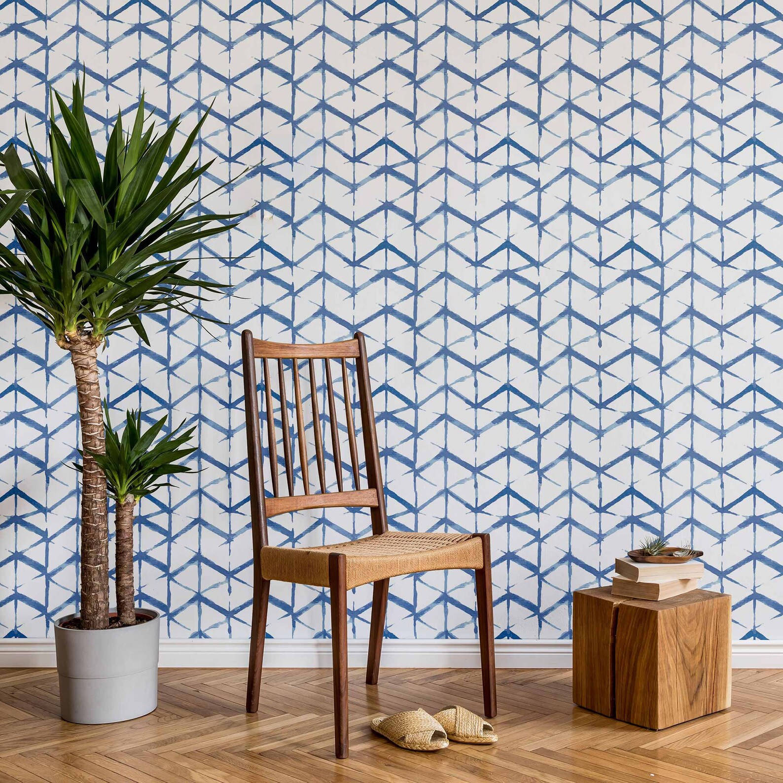 Blue Chevron Peel and Stick Removable Wallpaper 2068 - Etsy
