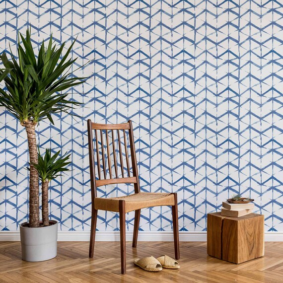 Blue Chevron Peel and Stick Removable Wallpaper 2068 - Etsy