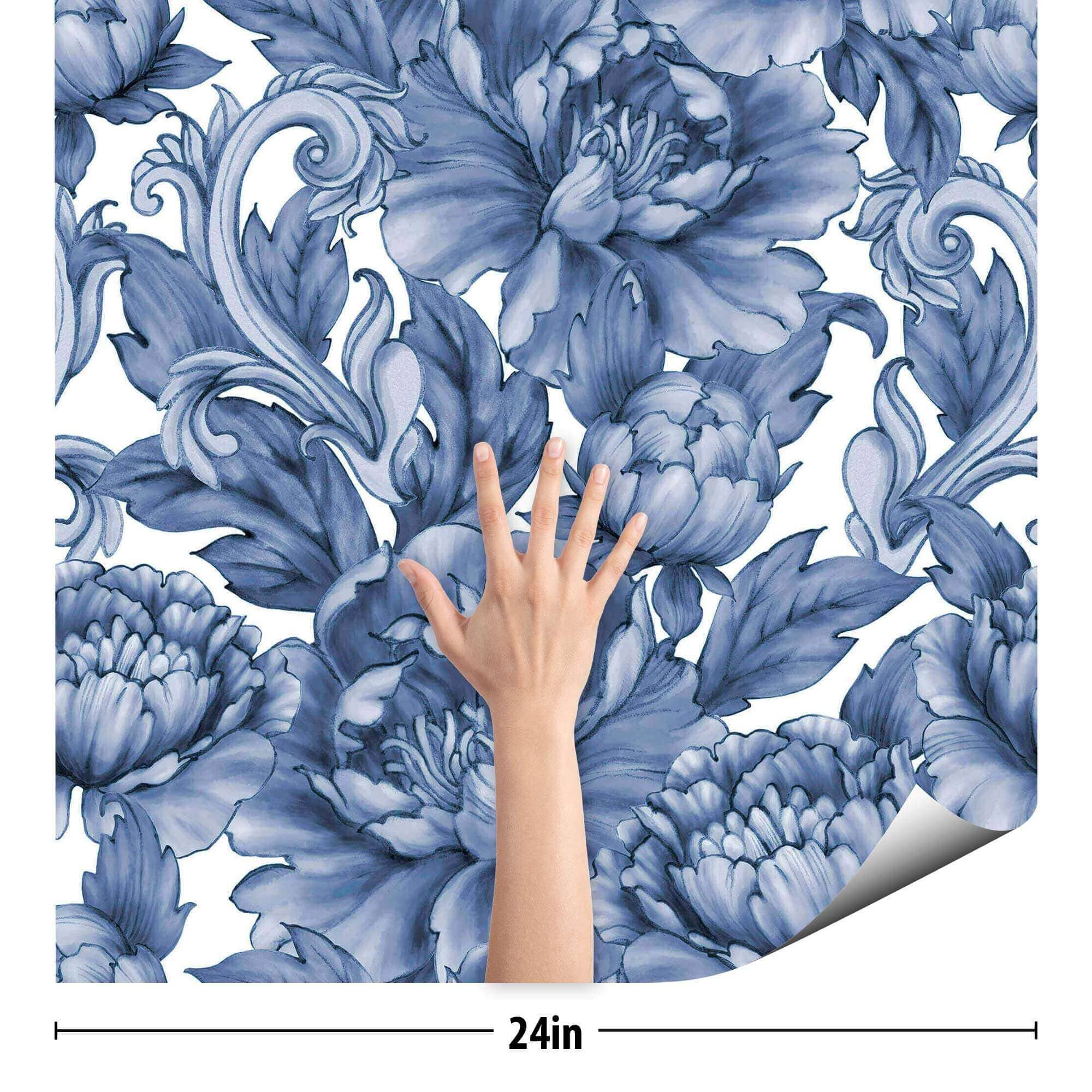 Blue Flower Peel and Stick Removable Wallpaper 6295 | Etsy