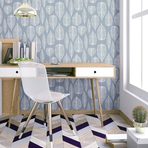 Blue leaves Peel and Stick Removable Wallpaper 4194