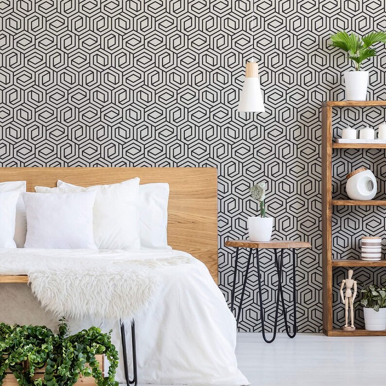 Black and White Honeycomb Peel and Stick Removable Wallpaper | Etsy