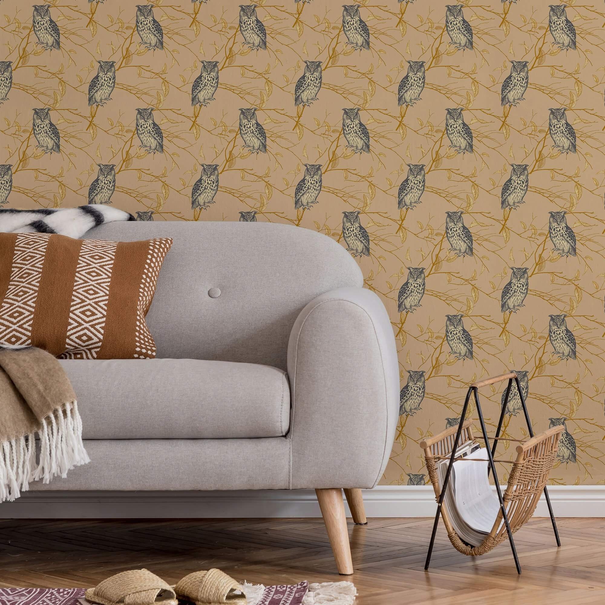 Brown owl Peel and Stick Removable Wallpaper 7368 | Etsy