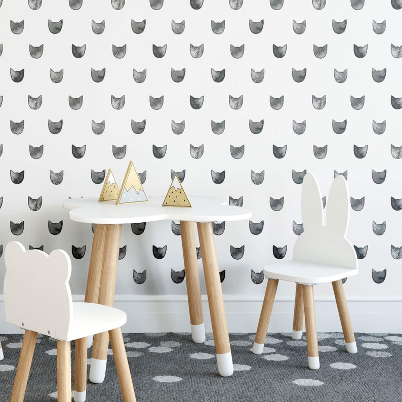 Grey cat Peel and Stick Removable Wallpaper 3069 | Etsy
