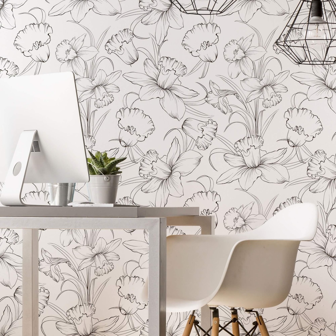 Black and White Botanical Peel and Stick Removable Wallpaper 0668 - Etsy
