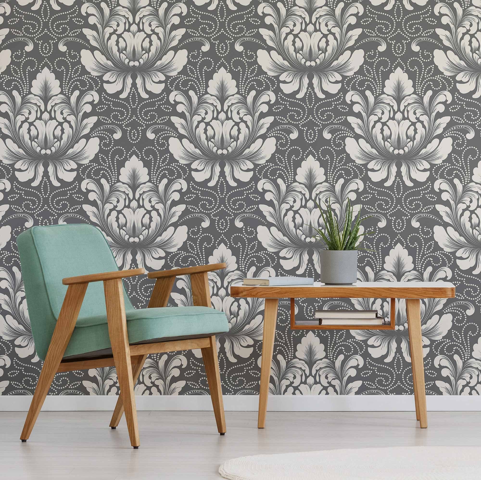 Grey Flower Peel and Stick Removable Wallpaper 5045 | Etsy