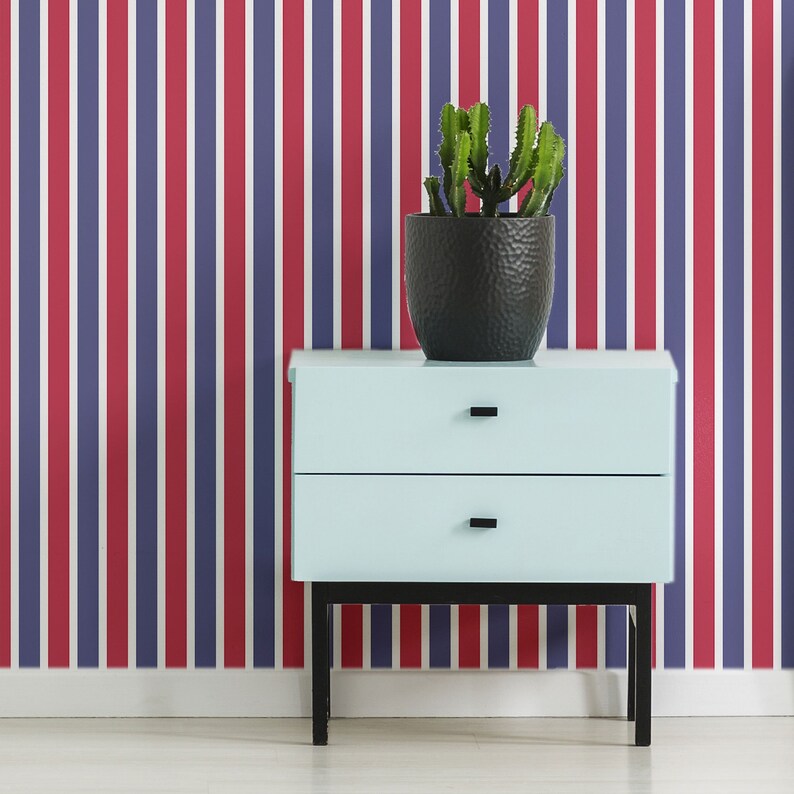 Red stripes Peel and Stick Removable Wallpaper 8733 Etsy
