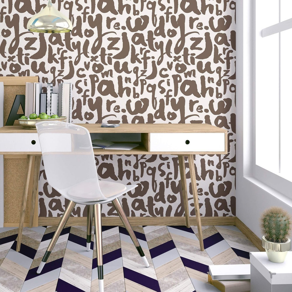Brown Letters Peel and Stick Removable Wallpaper 2410 Etsy