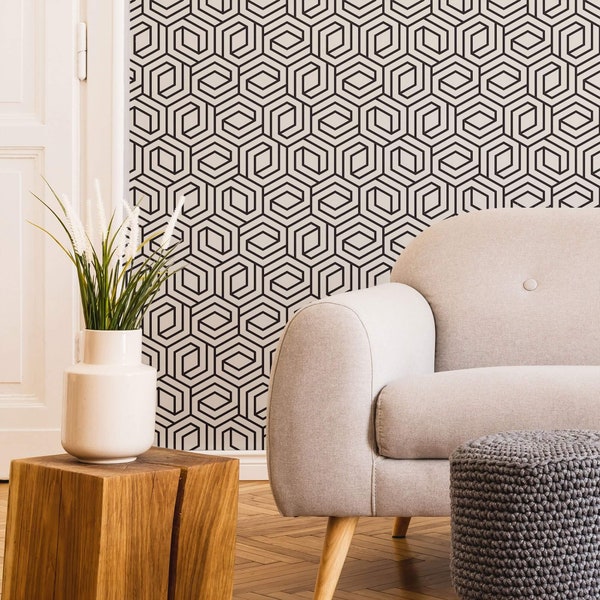 Black and White honeycomb Peel and Stick Removable Wallpaper 7778