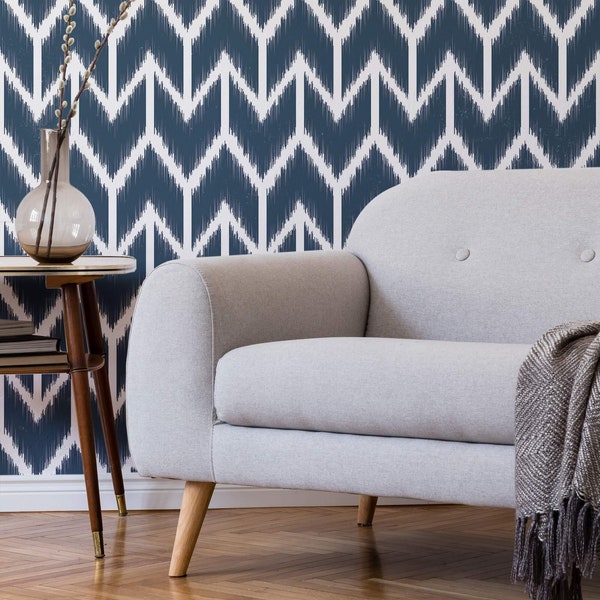 Blue Ikat Wallpaper - Etsy