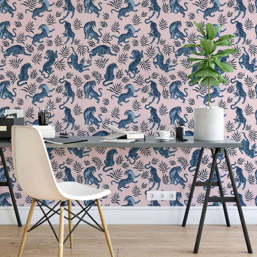 Boho Neutral Rose Tiger Wallpaper Removable Peel and Stick Etsy