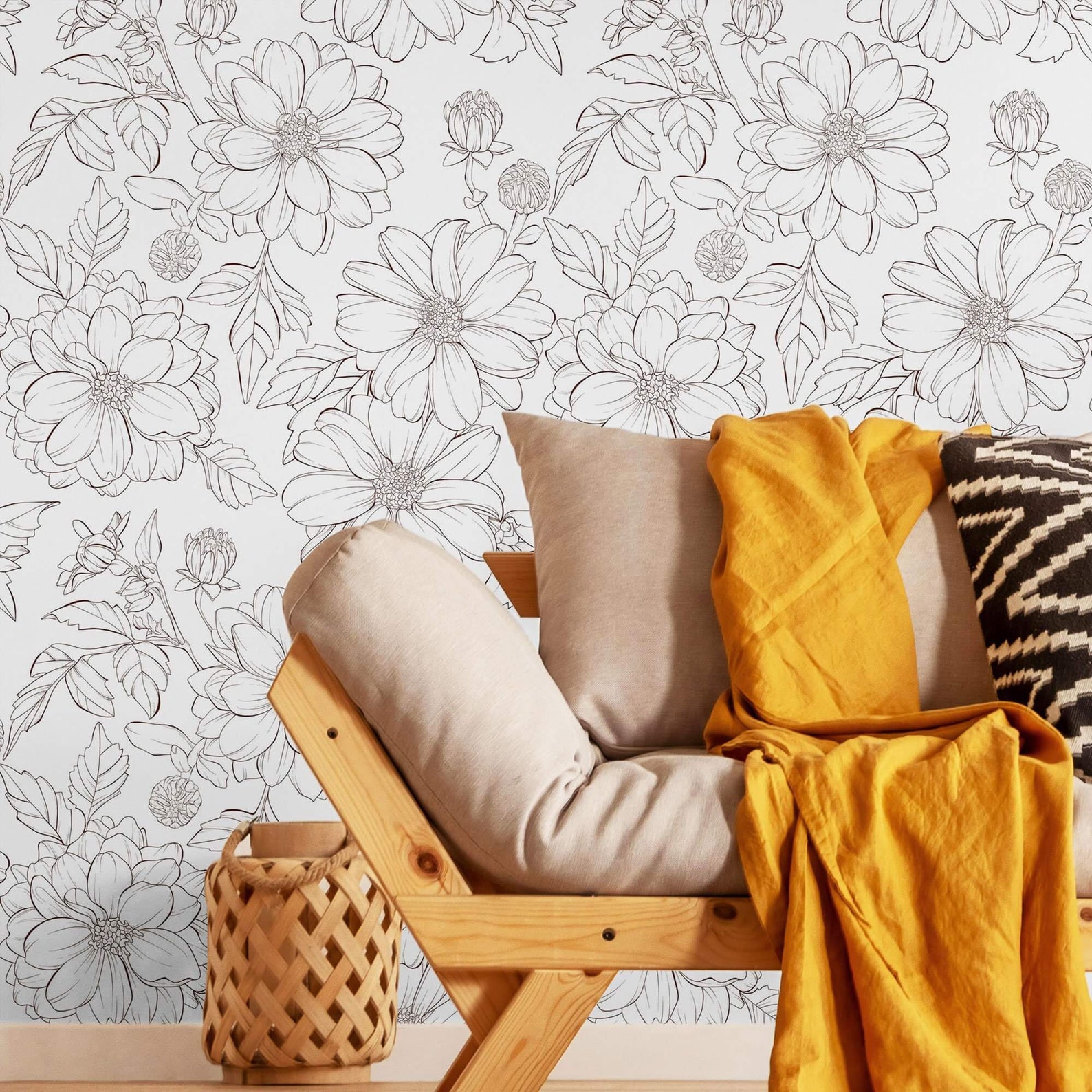 Black and White Botanical Peel and Stick Removable Wallpaper | Etsy