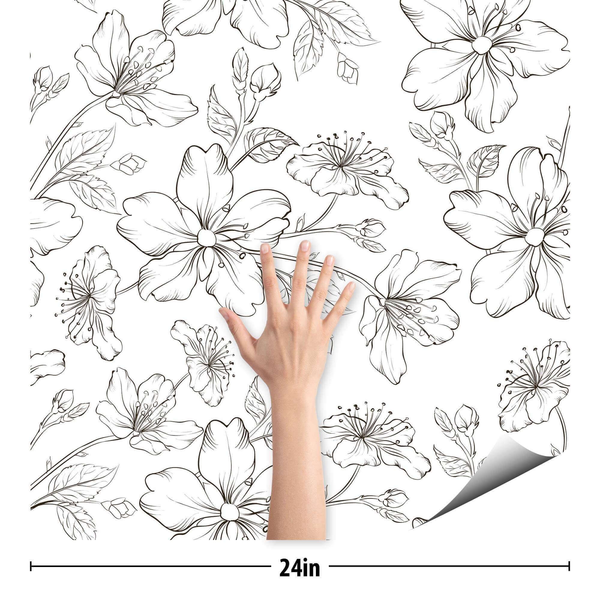 Black and White Flower Peel and Stick Removable Wallpaper 5012 | Etsy