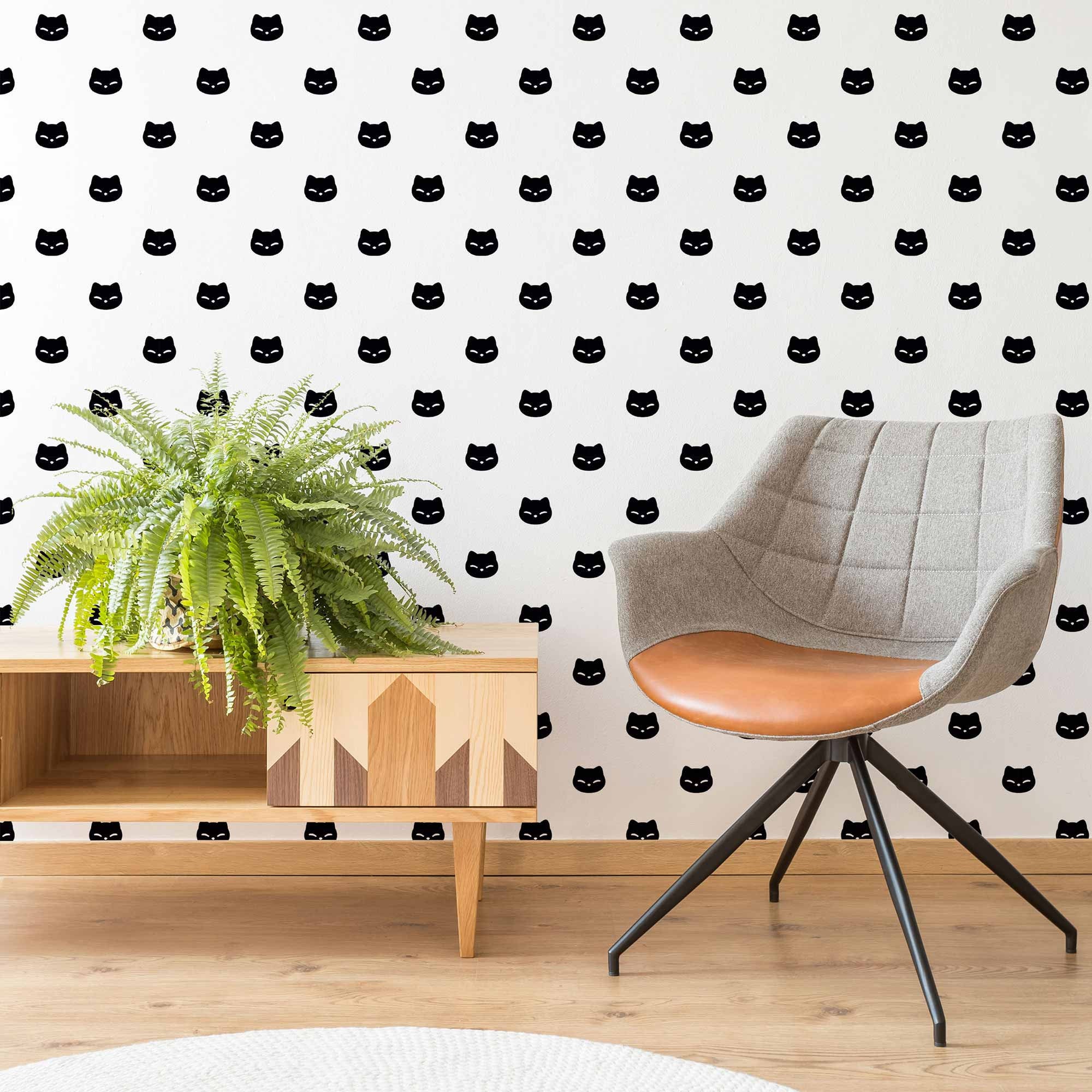 Black and White Cat Peel and Stick Removable Wallpaper 5033 | Etsy
