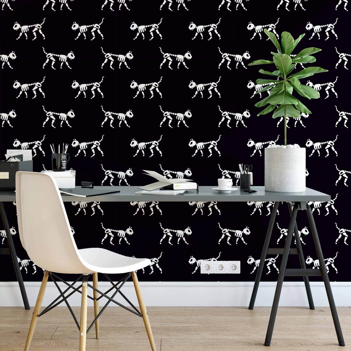 Black and White Dog Peel and Stick Removable Wallpaper 5032 - Etsy
