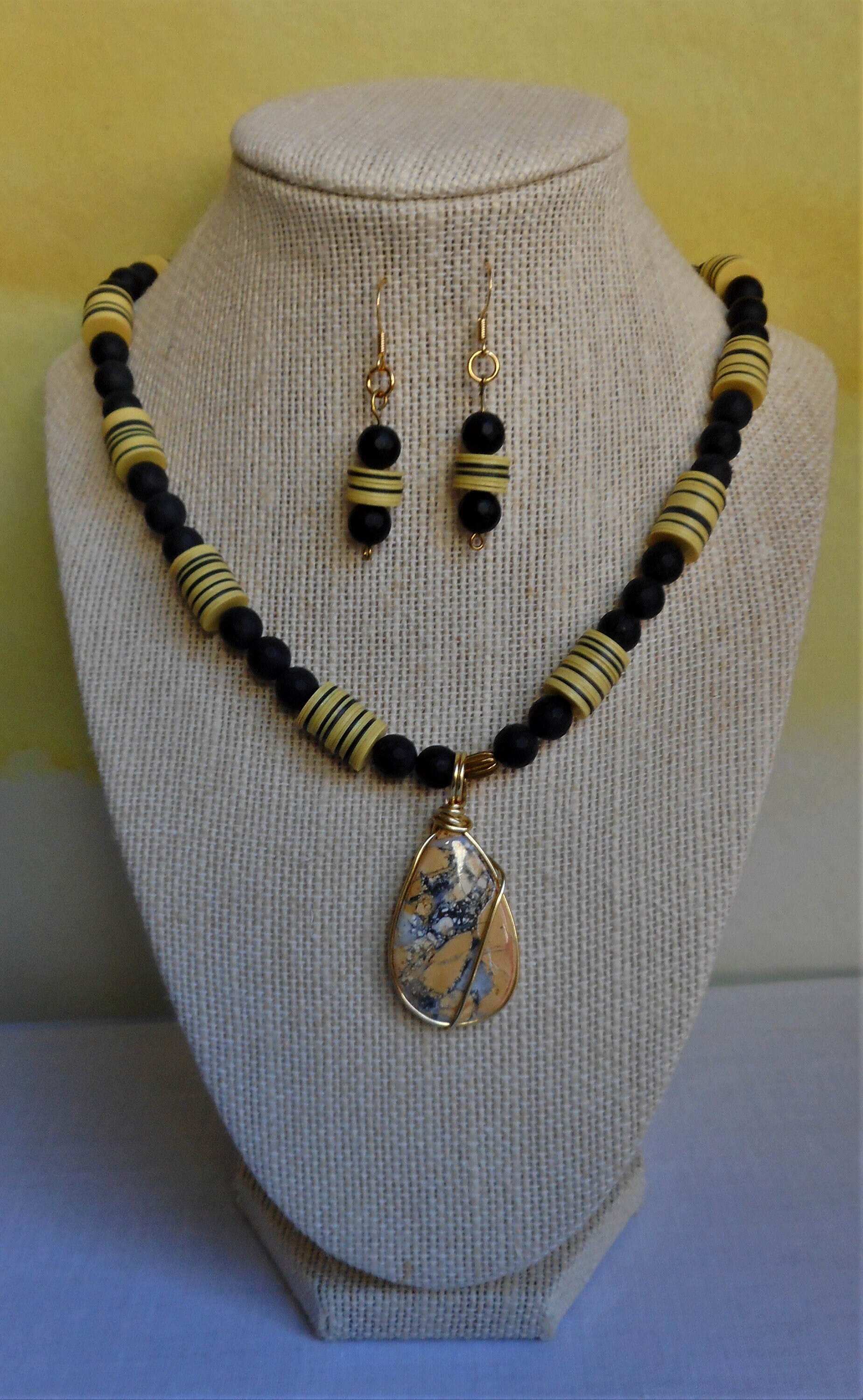 Matte Black Onyx Necklace and Earrings 