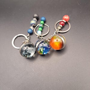 Earth, Sun, and Moon Keychains