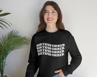 Bluza z okrągłym dekoltem dla pracownika położniczego Bluza doula Prezent dla douli Towary dla douli Bluza z nadrukiem na poród Koszulka z nadrukiem na poród
