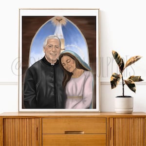 Heliga moderkyrkan | Fader Markus Beard och Vår Fru av Medjugorje, digitalt konsttryck, Sankta Helena katolska kyrka