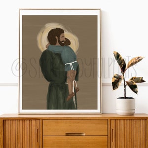 Little Man Digital Print | St. Joseph and Child Jesus Digital Oil Painting Digital Download