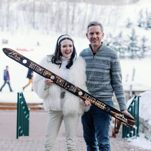 Custom Wedding Shot Ski, Handmade Colorado Shot Ski for 4,  Personalized Apres Ski Wedding Gift,  Rustic Blowtorched Finished Shot Ski