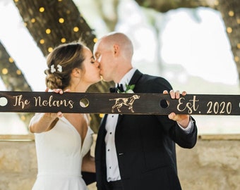 Custom Wedding Shot Ski: Engraved Rustic Wood Shotboard