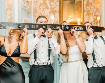 Custom Wedding Shot Ski: Engraved Wood, Blowtorched Rustic Decor