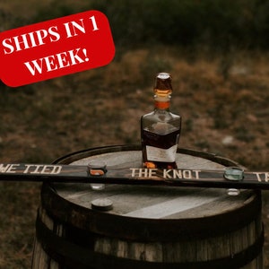 Luxury 64&quot; Wedding Shot Ski for 4, Pre-Engraved &#39;We Tied the Knot, Take a Shot&#39;,  Ready to Ship, Handcrafted Keepsake