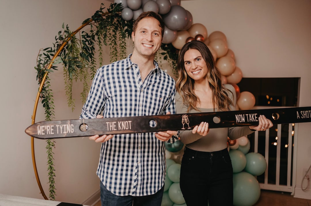 Custom Engraved Wedding Shot Ski: Rustic Engagement Gift - 1 Side Engraved
