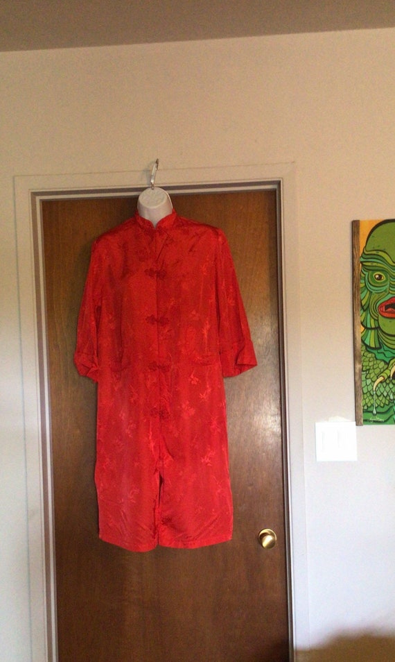 1970’s Red Asian robe cover up kimono, bathing sui