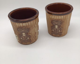 Pair of Vintage Harveys of Tahoe Tiki mug OMC Japan tiki bar luau cocktails