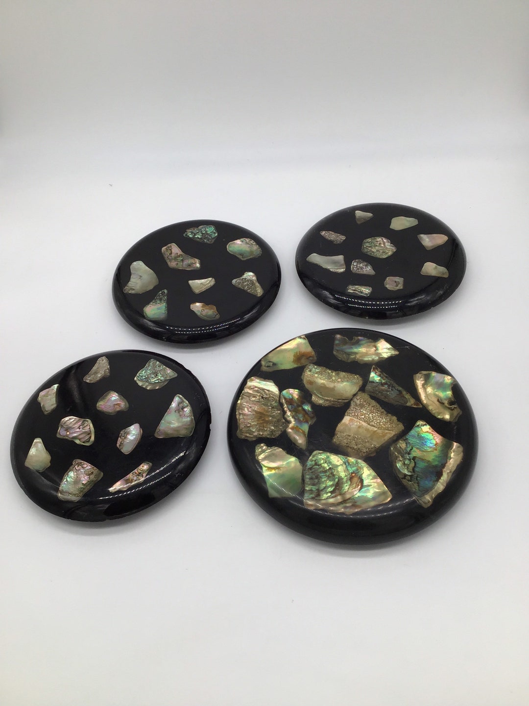Vintage Acrylic and Black Abalone Shell Trivet Hot Plate Wall Etsy