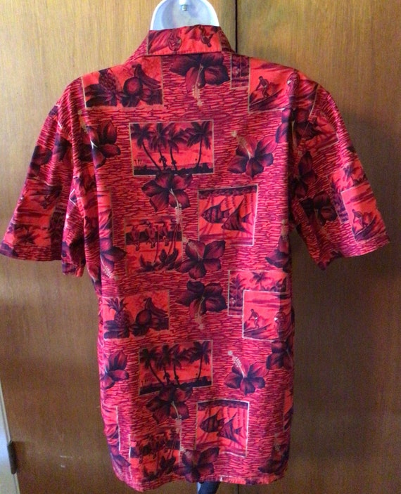 Vintage 1960s Hawaiian cover up, cotton red metal… - image 7