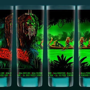 Tiki Trader Mysterious River Zombie Glass one glass, Mai tai, zombie recipe Harry Decker art with Tiki Trader