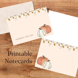 Printable Thankful For You Notecard, Canva Template Digital Download Fall Theme