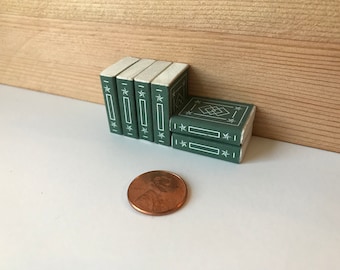 Fairy Miniature Antique Classic Novel Green Book ~ 1:12 Acccessory Garden ~ Dollhouse Library ~ Back to School Diorama ~ Shadowbox