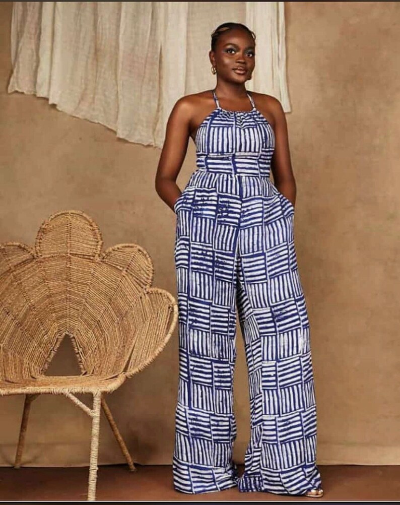 African print. Adire jumpsuit with pockets Etsy