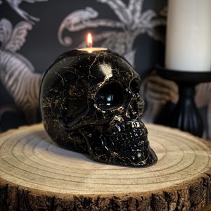 Aged Miniature Skull Gothic Candlestick Holder on A Rustic Salvaged Fence  Post Base 