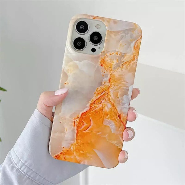 DROOM|Oranje marmeren iPhone-hoesje voor iPhone 11 |iPhone 12 |iPhone 13 |iPhone XR|iPhone 7/8| Marmeren telefoonhoesje voor iPhone 13| Cadeaus voor haar