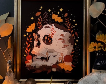 Art Print "Forgotten" 8"x10" Spooky Skull Nature Halloween Gouache Illustration Fine Art Print