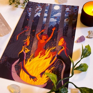 Giclée Art Print &quot;Full Moon Rite&quot; 6&quot;x9&quot; Witchy Gouache Illustration Fine Art Print