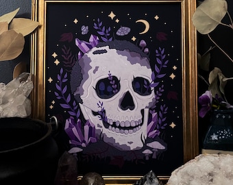 Art Print "Departed" 8"x10" Spooky Skull Nature Halloween Gouache Illustration Fine Art Print