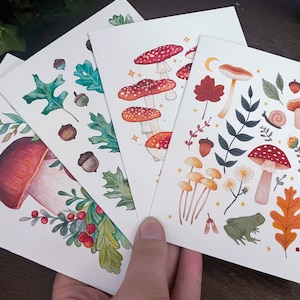 Woodland Greeting Cards 4.25&quot;x5.5&quot; Cute Forest Frog Mushroom Leaf Blank Cards