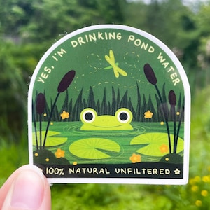 Vinyl Sticker "Drinking Pond Water" 2.5"x2.5" Cute Nature Frog Funny Water Bottle Pond Sticker