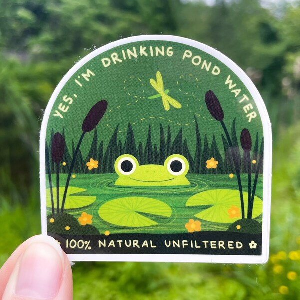 Vinyl Sticker "Drinking Pond Water" 2.5"x2.5" Cute Nature Frog Funny Water Bottle Pond Sticker