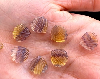 Carved Fluorite Gemstone: Fan/Shall Shape, Jewelry Making (11X10 mm)