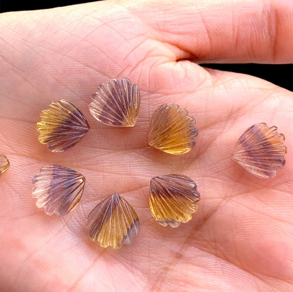 Carved Fluorite Gemstone: Fan/Shall Shape, Jewelry Making (11X10 mm)