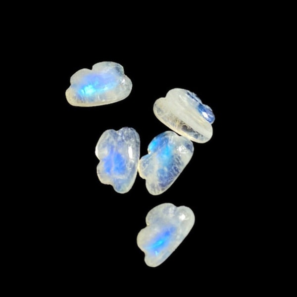 2,3,4,5 Pcs Natural White Rainbow Cloud Shape Flat Back Gemstone Beads , Blue Flashy , Smooth Cloud Shape Gemstone , Hand Carved Gemstone