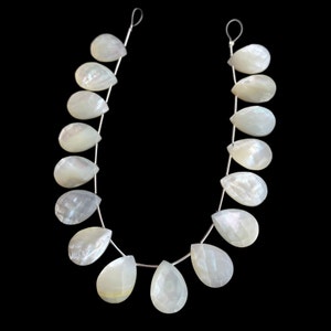 Faceted Mother of Pearl Pear Briolette Beads - 13x17mm