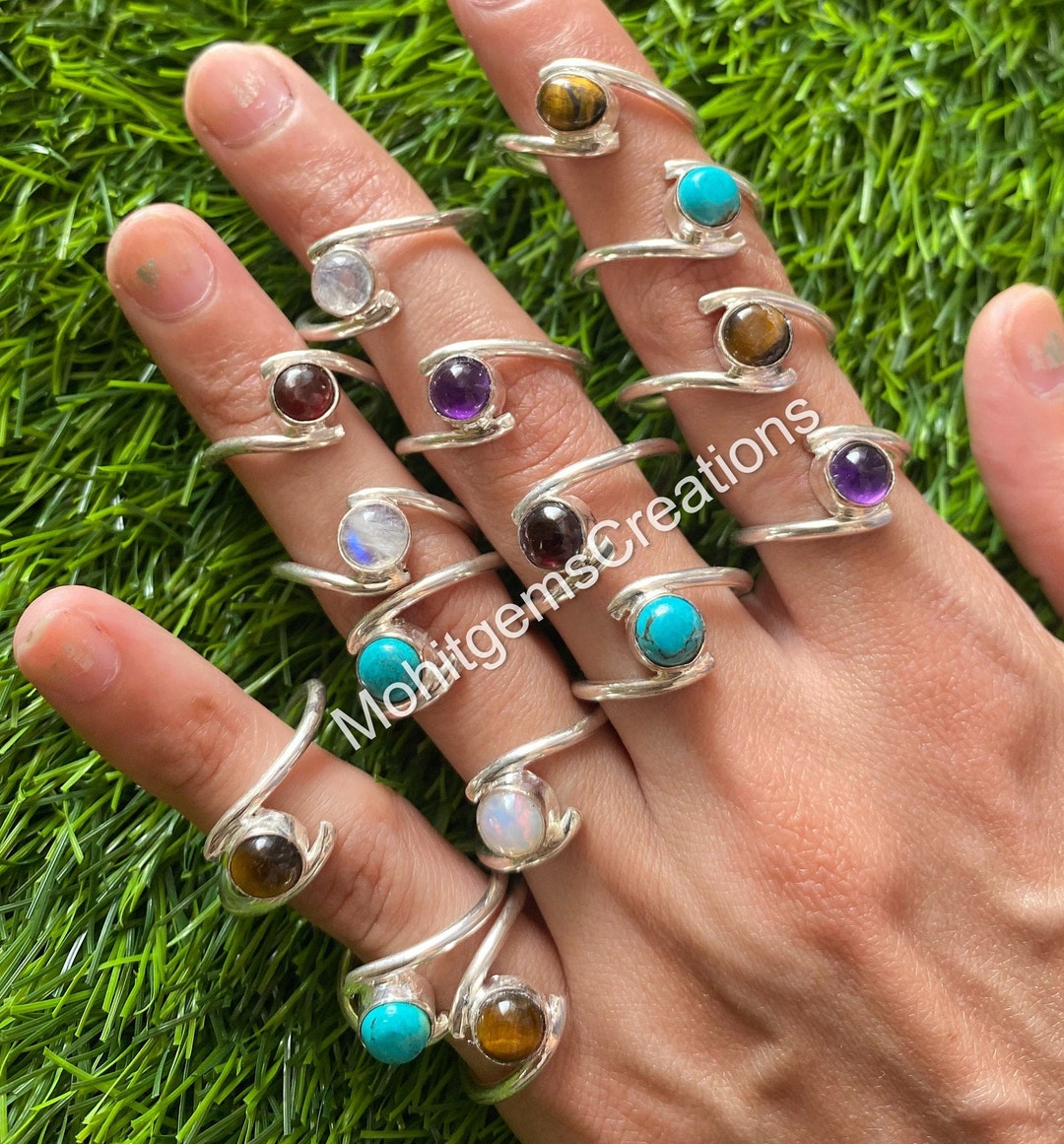 Ring Mix Silver Plated Gemstone Ring: Mix Stone Round Ring (size 6-11 US) - Etsy